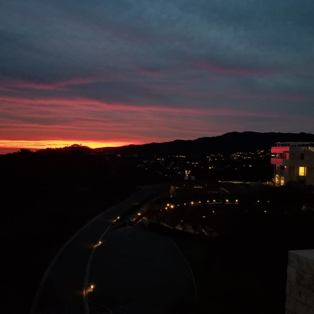 Cloudy sunset at the J. Paul Getty Museum, Los Angeles